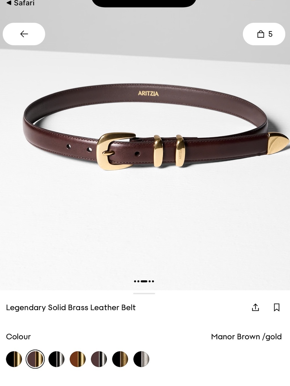 Aritzia Leather Belt in Manor Brown with Gold Hardware